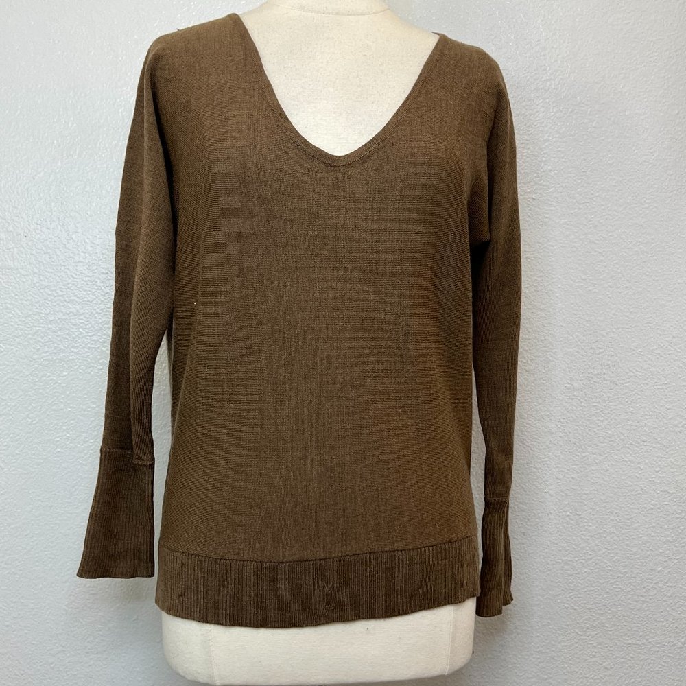 L'AGENCE Brown Extra Fine‎ Merino Wool V-Neck Sweater Sz XS